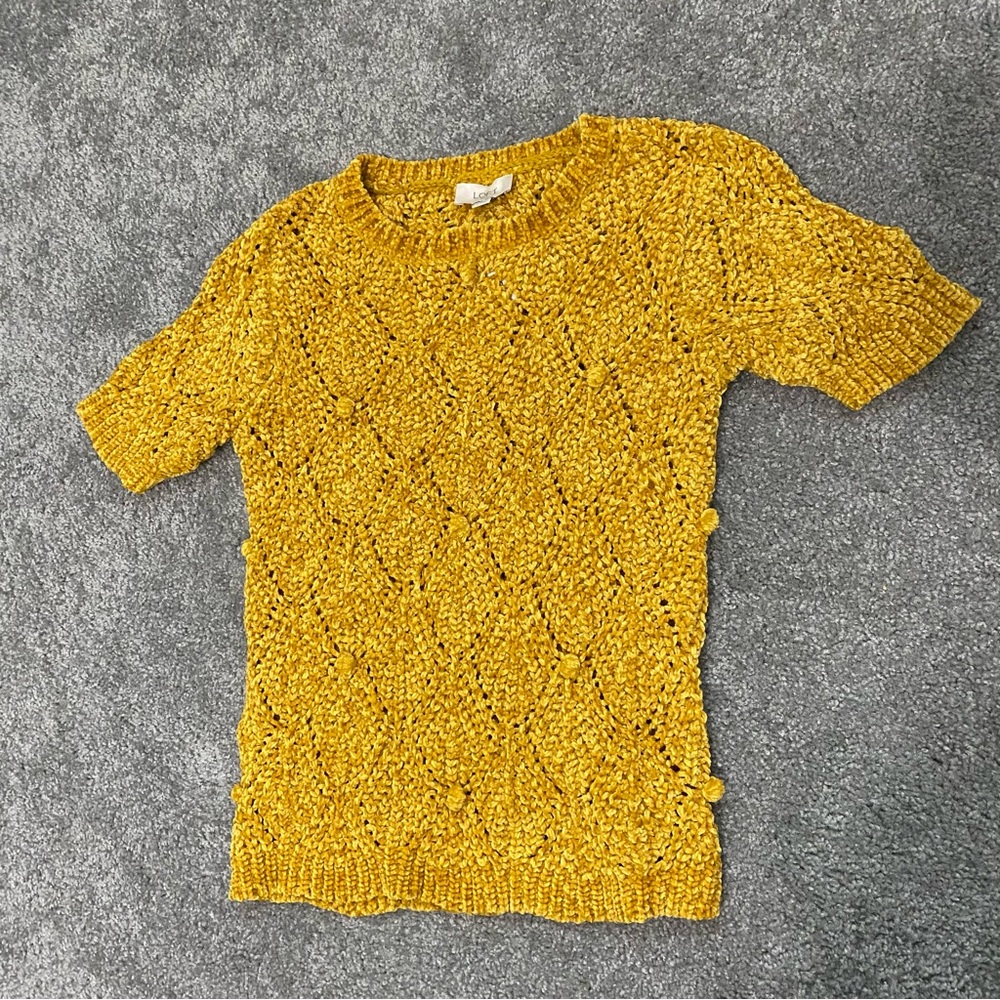 NWT Loft Outlet yellow short sleeve sweater with pom poms